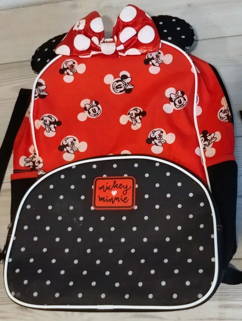 Minnie Mouse Kids Backpack Red & Black Polka Dot Bow, Disney 17
